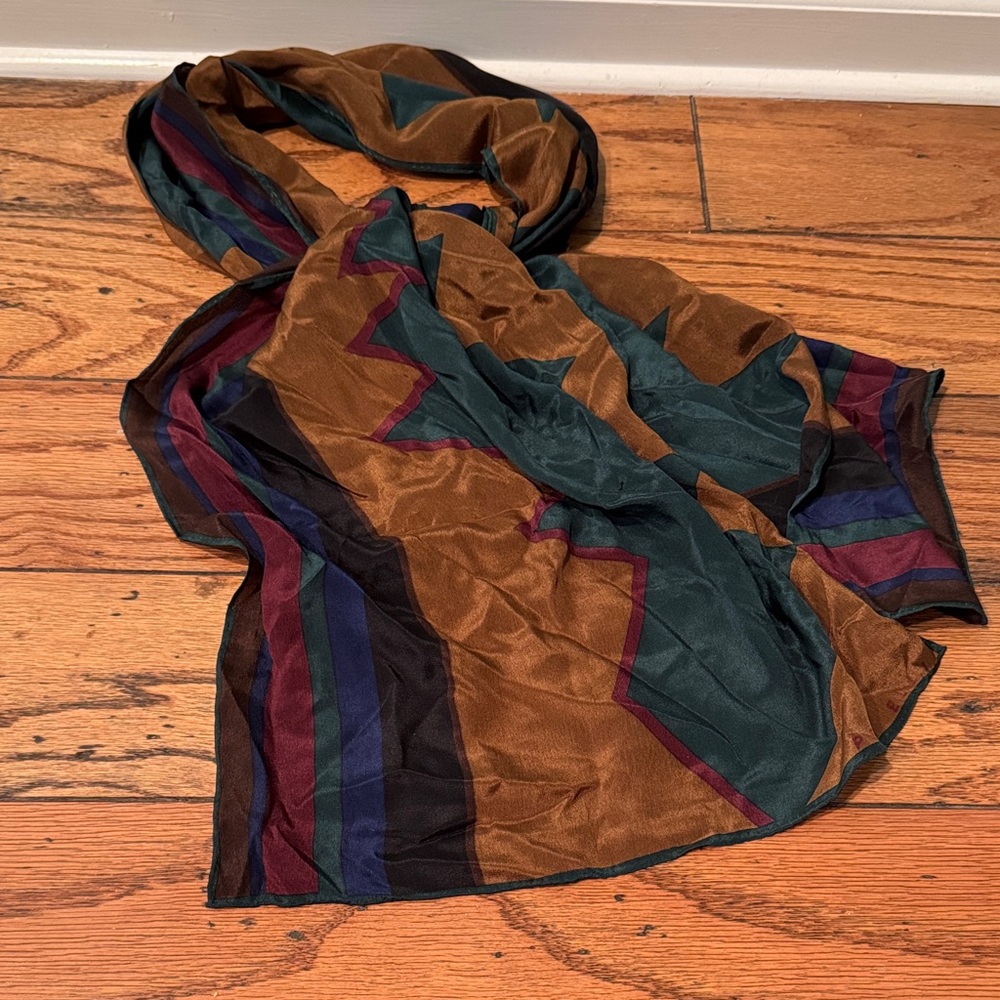 Vintage Silk Multicolor Geometric Scarf
